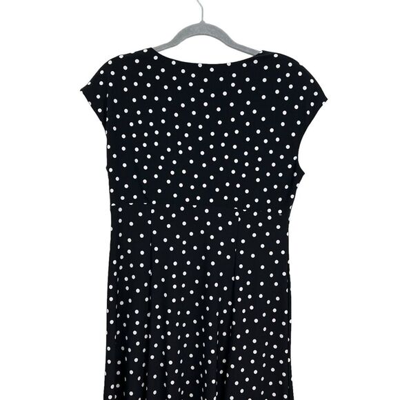 Evan Picone Black Label Womens Polka Dot Dress Ruched V Neck Sleeveless Black 12 - Picture 6 of 6
